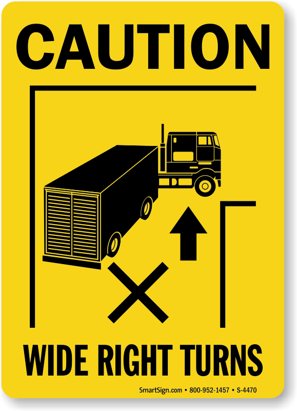 Brady 143910 VinylCaution Wide Right Turns Sign 10 Height x 14 Width Black/Red/Yellow on White 