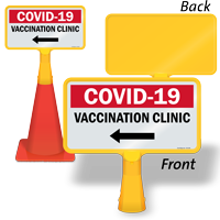 COVID-19 Vaccination Clinic with Arrow Sign