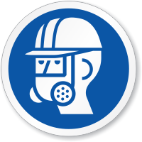 Wear Full Face Respirator, Head Protection ISO Sign