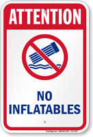 Attention No Inflatables Water Safety Sign