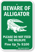 Beware of Alligator, Mississippi Alligator Warning Sign