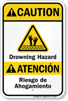 Drowning Hazard Bilingual Beach Safety Sign