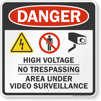 High Voltage No Trespassing Video Surveillance Sign