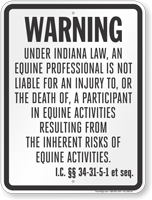 Indiana Equine Liability Sign