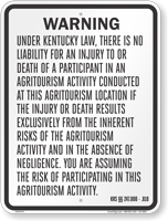 Kentucky Agritourism Liability Sign