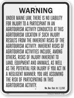 Maine Agritourism Liability Sign