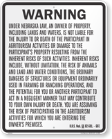 Nebraska Agritourism Liability Sign