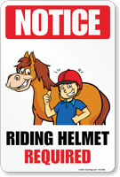 Notice Riding Helmet Required Sign With Horse Symbol