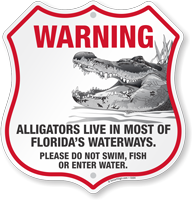 Please Do Not Swim Alligator Warning Shield Sign