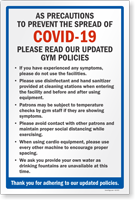 Please Read Our Updated Gym Policies Sign Panel