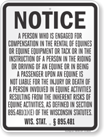 Wisconsin Equine Liability Sign