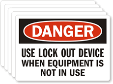 Use Lockout Device When Equipment Not In Use Label