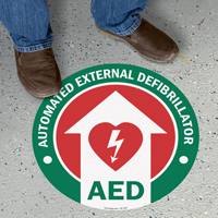AED with Defib Heart, Green Border Floor Sign
