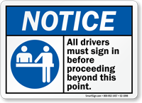 All Drivers Sign In Notice Sign