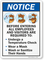 All Employees and Visitors Temperature Check Mask Sign