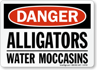 Alligators Water Moccasins Danger Sign