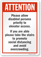 Allow Disabled Persons Priority To Elevator Access Sign