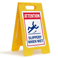 Attention Slippery When Wet Floor Standing Sign