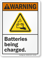 Batteries Being Charged ANSI Warning Sign