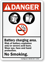 Battery Charging Area ANSI Danger Sign