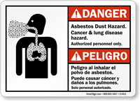 Bilingual Asbestos Dust Cancer Lung Disease Hazard Sign