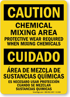 Chemical Mixing Area Protective Wear Required Bilingual Sign