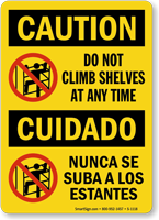 Do Not Climb Shelves Bilingual Caution Sign