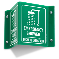 Bilingual Emergency Shower Projecting Sign