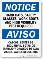 Bilingual Hard Hats Safety Glasses Required Sign