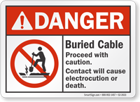 Buried Cable Proceed With Caution ANSI Danger Sign