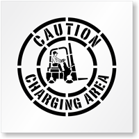 Caution Forklift Charging Area Stencil
