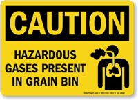 Caution, Hazardous Gases Present In Grain Bin Sign