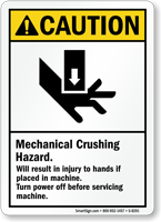 Caution Mechanical Crushing Hazard Sign