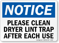 Work Site Stop Check Lint Trap Clean Before & After Warehouse & Shop Area Rigid Plastic Sign OSHA Notice Sign  Made in The USA Protect Your Business 