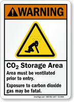 CO2 Storage Area, Ventilate Area Warning Sign