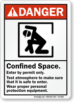 Confined Space, Enter By Permit, Test Atmosphere Sign