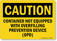 Container Not Equipped With Overfilling Prevention Sign