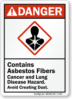 Contains Asbestos Fibers Cancer, Lung Disease Hazard Sign