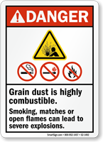 Grain Dust Is Highly Combustible, No Smoking Sign