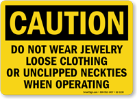 Do Not Wear Jewelry OSHA Caution Sign