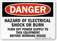 Hazard Of Electrical Shock Burn Danger Sign