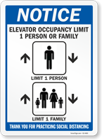 Elevator Occupancy Limit 1 Person Or Household Sign