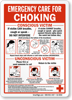 Made in USA Emergency Care for Choking Bilingual Sign Plastic 14x10 in 