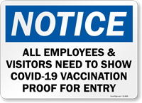 Employees Need To Show Vaccination Proof For Entry Sign