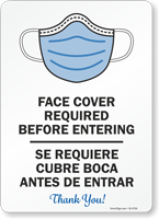 Face Cover Required Before Entering Bilingual Sign