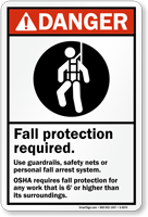 Fall Protection Required Danger Sign