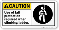 Use Of Fall Protection Required Climbing Ladder Sign