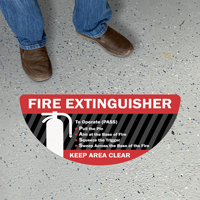 Fire Extinguisher - To Operate (PASS), Keep Area Clear, Semi-Circle, Red & Black