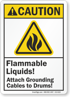 Flammable Liquids Grounding Cables ANSI Caution Sign