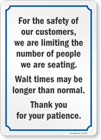 For The Safety Of Customers Limiting Number Of People Sign